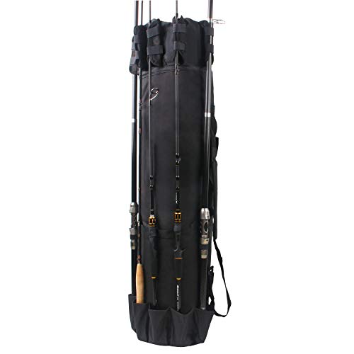 Fishing Pole Rod Holder Bags, Fishing Organizer Case Carrier Reel Pole Storage Bags Waterproof Fishing Gear Organizer Travel Carry Bags - color: Black