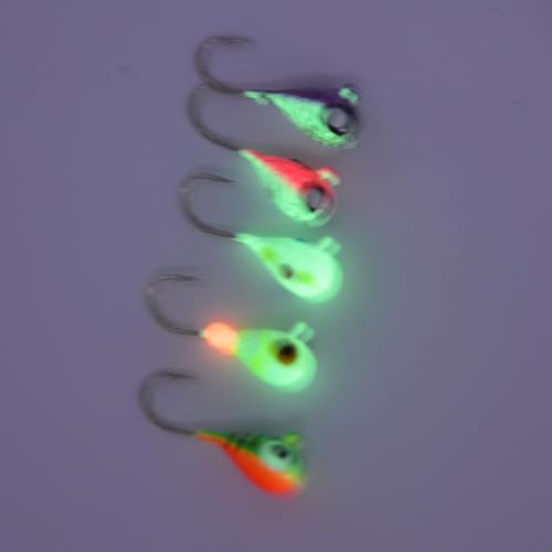 Tungsten Ice Fishing Jig Set Ice Fishing Lures, Max Sensitive Tungsten Tear Drop Ice Jig Head Hook for Panfish, Crappie, Walleye, Perch, Trout, Bluegill - color: 5-Piece Variety, size: 4MM, 1/25 OZ