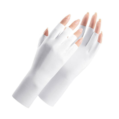 Utaly Women Sunblock Fingerless Gloves Non-Slip UV Protection Driving Riding Summer Outdoor Gloves for Women Girls - color: White