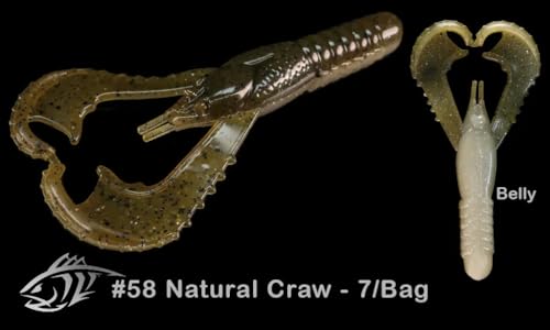 Lunker City Fishing Karate Craw 3" or 4" Soft Plastic Crawfish Bass Lure Open Claws Bait, 7 Per Bag, Made in The USA - color: #58 Natural Craw, size: 3"