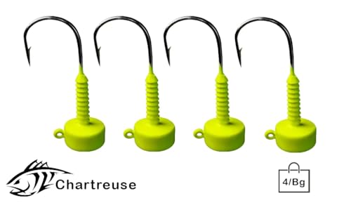 Lunker City Fishing Ned Head Ned Rig Jig Heads Weighted UltraPoint 2/0 3/0 Hook 1/16oz 1/8oz 3/16oz 1/4oz 3/8oz 1/2oz Finesse Fishing LunkerGrip for Soft Plastic Bass Lures, Made in The USA - color: Chartreuse, size: 3/16oz