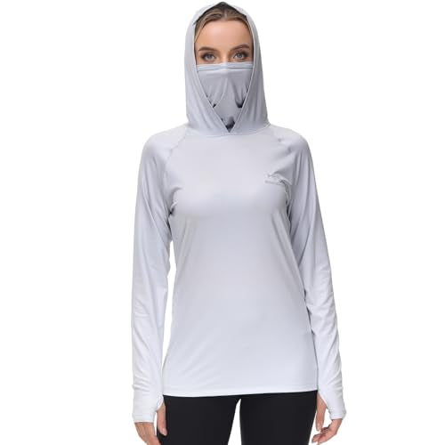BASSDASH Women's Fishing Hoodie Shirt with Face Mask Thumb Holes UPF 50+ FS23W - color: Grey Spot Gradient, size: Medium