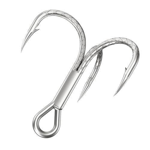 Treble Fishing Hooks, 4X Strong High Carbon Alloy Steel Triple Hooks, Sharp Barbed Fish Scale Pattern Fish Hooks,Freshwater Saltwater Sizes #8-3/0 - size: 6