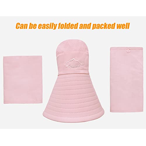 Fishing Hat for Men & Women, Outdoor UV Sun Protection Wide Brim Hat with Face Cover & Neck Flap - color: Pink