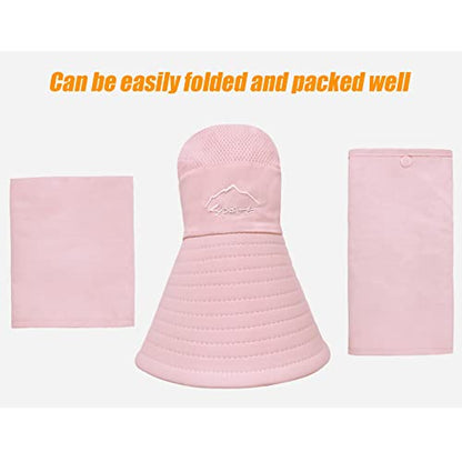 Fishing Hat for Men & Women, Outdoor UV Sun Protection Wide Brim Hat with Face Cover & Neck Flap - color: Pink