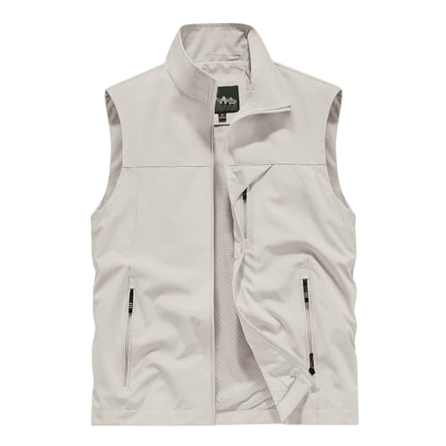 Mens Golf Vest Waterproof Fishing Shirt Zip Up Sleeveless Jacket with Pockets Outdoor Camping Hiking Shirts Travel Photo Vest - color: A02 Beige, size: Small
