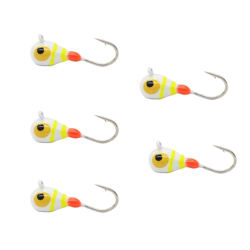 Tungsten Ice Fishing Jig Set Ice Fishing Lures, Max Sensitive Tungsten Tear Drop Ice Jig Head Hook for Panfish, Crappie, Walleye, Perch, Trout, Bluegill - color: Chart Candy Stripe Glow, size: 5MM, 1/15 OZ