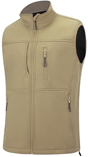 XinYangNi Men's Lightweight Softshell Golf Running Vest Outerwear Zip Up Fleece Lined Windproof Sleeveless Jacket for Hiking - color: Light Khaki, size: Small