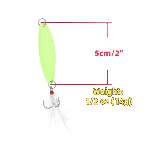 Fishing Spoons Fishing Lures Hard Metal Spinner Baits Glow in The Dark Casting Spoon Treble Hooks Jigs for Freshwater Saltwater，5 PCS with Box - size: 1/2oz