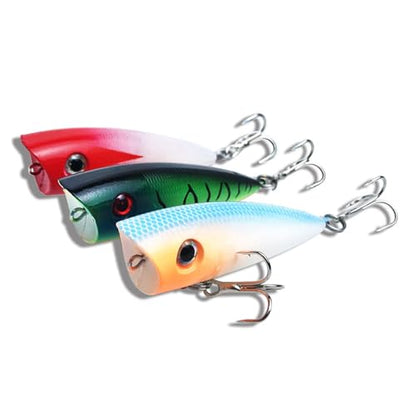 Popper Fishing Lures Topwater Fishing Baits Hard Baits 3D Eyes Swimbait Crankbait with Treble Hook for Bass Trout Freshwater Saltwater - color: 5pcs-2.36in/0.22oz