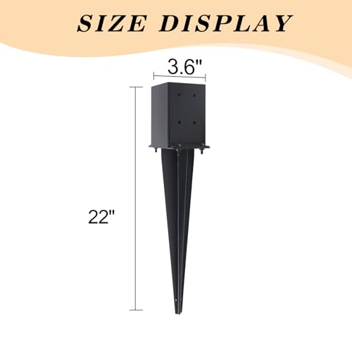 1 Pcs 22-inch 4"x4" Fence Post Anchor Ground Spike(Internal 3.6"x3.6") | Metal Post Stake Ground With Black Powder-Coated|Fence Stakes Post Base For Deck|Fence|Porch|Railing|Mailbox - size: 1, style: 4"x 4"