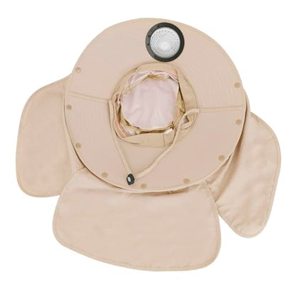 Extra Wide Brim Solar Fan Hat, Mens Fishing Hat with Fan, Neck Flap Sun Hat, UPF 50+ Solar Powered Cooling Cap Fisherman Hats - color: Khaki With Neck Flap