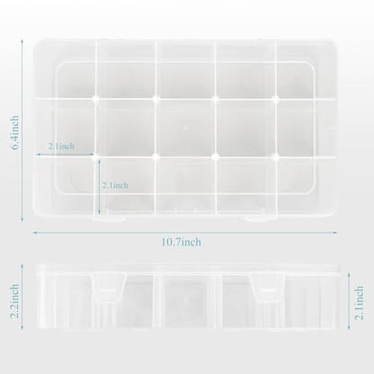 ZUFECY Fishing Tackle Box, Transparent Organizerwith Adjustable 15 Dividers, Storage Box for Gadgets, Jewelry, Fish bait and Tray Organizers