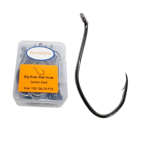Catfishing Hooks Big River Bait Hook 25/50/100pcs, Fishing Hooks for Saltwater Freshwater,Catfish Striper Flathead Carp Bass 1# 1/0 2/0 3/0 4/0 6/0 8/0 10/0 - size: 25PCS 10/0