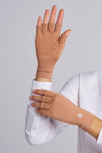 Coolibar Fingerless UV Sun Gloves - UPF 50+ Sun Protection - Ouray - color: Antique Tea, size: X-Large