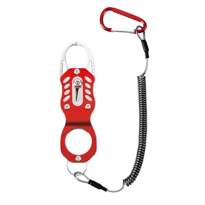 Stainless Steel Mini Fish Grip Tool, Portable Fishing Pliers with Retractable Lanyard and Carabiner, Self-Locking Rustproof Lip Gripper for Kayak Saltwater Freshwater Fishing