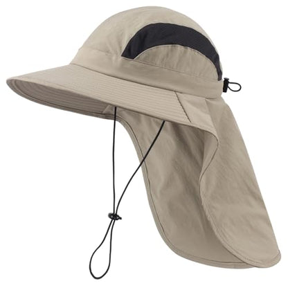 Home Prefer UPF 50+ Sun Hats for Men Women Wide Brim Fishing Hat with Neck Flap UV Protection Sunblock Safari Bucket Hat - color: Vert Khaki