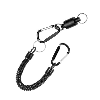 Retractor Keychain with Retractable Coiled Lanyard – 2kg/4.4lb Pull Force Fly Fishing Net Holder, Secure Attachment & Quick Access for Wading(Black)