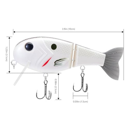 BASSROCK Topwater Fishing Lures for Bass Pike Salmon Floating Swimbait Jointed Crankbait Freshwater Saltwater 4.9in/1.76oz RK1001 - color: White Shad, size: 3.9in/1.04oz
