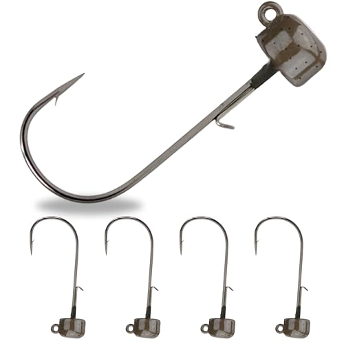Reaction Tackle Tungsten Mushroom Head Jig Heads, Ned Rig Shroom Jigs for Finesse Bass Fishing, Stand Up Bait with Weedless and EWG Hook Options (5-Pack) - color: Green Pumpkin, size: 1/6 Oz