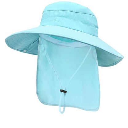 Sun Hats for Men Women, UPF50+ Protection Safari Hat,Wide Brim Fishing Hat with Neck Flap,Bucket Hats for Beach Hiking - color: Blue