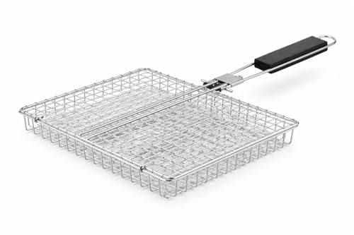 Stainless Steel Grill Basket, Foldable BBQ Grilling Baskets for Fish, Shrimp & Vegetables, Portable Outdoor Camping BBQ Rack, Heavy Duty Barbecue Accessories, Gift for Dad, Husband & Friends
