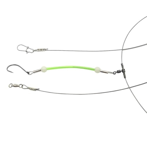 Saltwater Fishing Leaders, 49 Strands Stainless Steel Cable Tackle Rigs, Hooks, Swivels, Snap Connectors, Luminous Bead, 2 Arm Fishing Rig - size: 22#