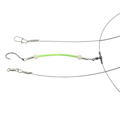 Saltwater Fishing Leaders, 49 Strands Stainless Steel Cable Tackle Rigs, Hooks, Swivels, Snap Connectors, Luminous Bead, 2 Arm Fishing Rig - size: 14#