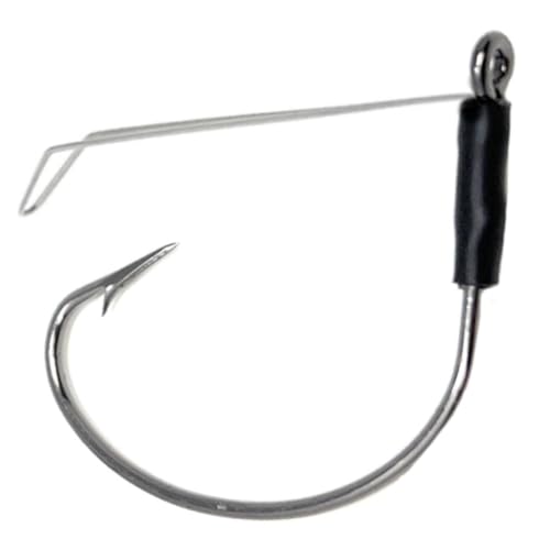 Reaction Tackle Wide Gap Wacky Hooks, Weedless Worm Hooks for Bass, High Carbon Steel Hooks for Stick Worm Soft Plastics, Neko Rig and Finesse Fishing (25-Pack) - size: #1/0 Wire Guard