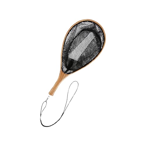 Landing Net with Lanyard Portable Fishing Net with Comfortable Grip Landing Fishing Tackle Tool Wooden Poles Wood for Fly - size: Small