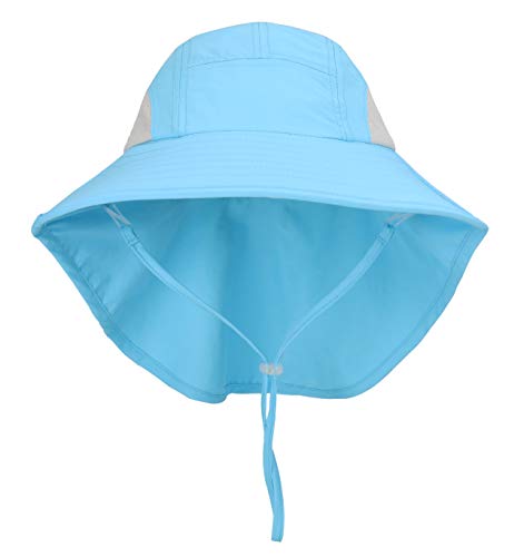 Connectyle Kids Large Brim UV Protection Sun Hat with Neck Flap Mesh Fishing Cap - color: Aqua Blue