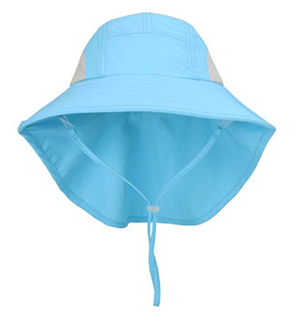 Connectyle Kids Large Brim UV Protection Sun Hat with Neck Flap Mesh Fishing Cap - color: Aqua Blue