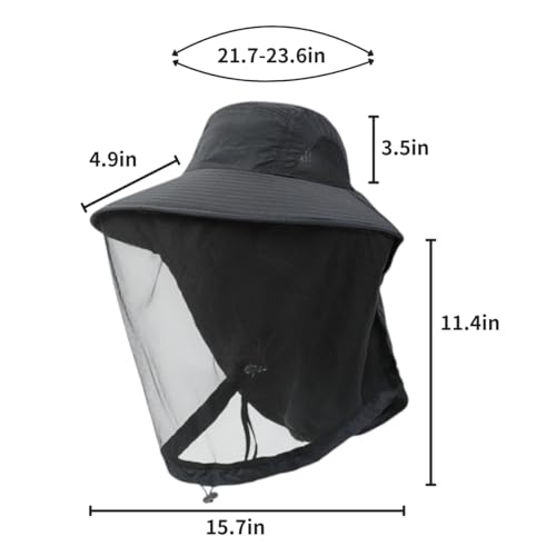 Mosquito Fishing Safari Mesh Net Hat with Neck Flap, Sun Protection Women Men Bug Cap, Hidden Netting Boonie - color: Black