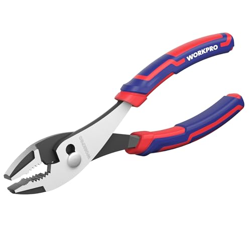 WORKPRO 8” Slip Joint Pliers Tool, Large Soft Grip,Rust Prevention Finish, 3-Zone Serrated Jaw Forged from High Carbon Steel for Maximum Grip - size: 8-inch