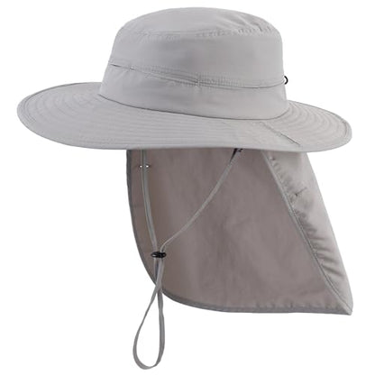 Connectyle Wide Brim Sun Hat for Men Women UPF 50+ Breathable Fishing Hat with Neck Flap Outdoor Hiking Safari Bucket Hats - color: Light Grey