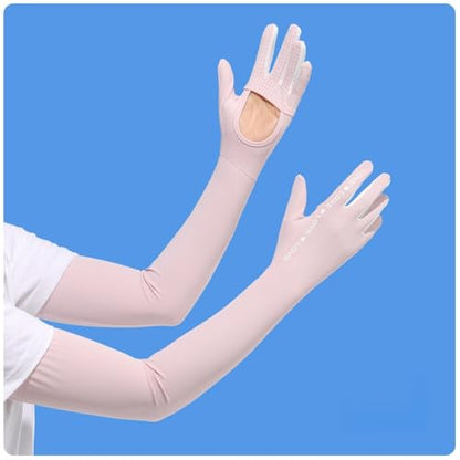 2 Pairs UV Protection Gloves Full Arm Sunblock Gloves with Ventilation Holes, Summer Sun Protection Gloves for Driving - color: 2 Pink