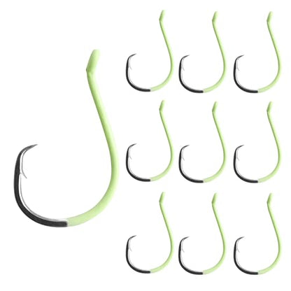 Eupheng Glow in Dark Circle Hooks 2X Strong Offset Freshwater Saltwater Fish Hooks for Catfish Bass Trout, Pack of 10, Available in 8 Sizes (#4 to 5/0) Luminous Circle Hooks - size: #4_10pcs