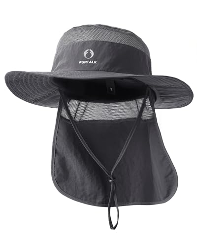 FURTALK Sun Hats for Men Women Fishing Hat with Neck Flap UPF 80+ Breathable Wide Brim Hiking Safari Summer Bucket Hats - color: Dark Grey