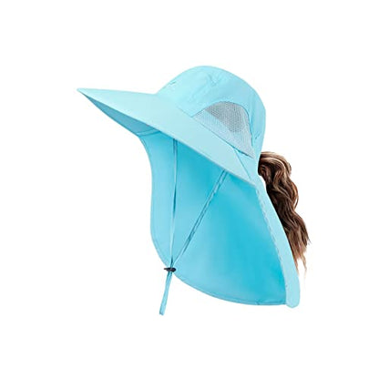 Outdoor Sun Hat for Men with 50+ UPF Protection Safari Cap Wide Brim Fishing Hat with Neck Flap, for Dad… - color: Blue