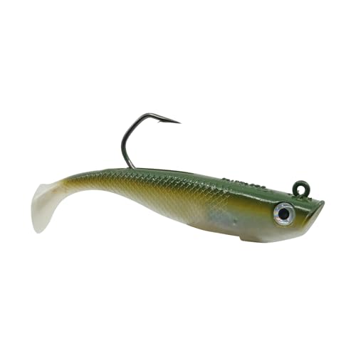 Hogy Protail Paddle Pre-Rigged Swimbait Saltwater Fishing Lure VMC Hook | Pre-rigged paddle tail swimbait with VMC Barbarian hook for Striped Bass, Bluefish, Snook, Tarpon & Tuna. - color: Olive, size: 5.5"/2oz