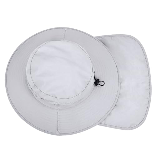 Sun Hats for Men Women, UPF50+ Protection Safari Hat,Wide Brim Fishing Hat with Neck Flap,Bucket Hats for Beach Hiking - color: Lightgrey