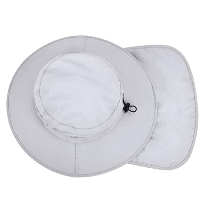 Sun Hats for Men Women, UPF50+ Protection Safari Hat,Wide Brim Fishing Hat with Neck Flap,Bucket Hats for Beach Hiking - color: Lightgrey