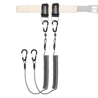 Booms Fishing T02 Fishing Pole Tether, Kayak Paddle Leash, Paddle Board Fishing Accessories, Heavy Duty Fishing Lanyard for Fishing Tools/Rods/Paddles - color: Black with 5.9" RB1 Belt, 2pcs