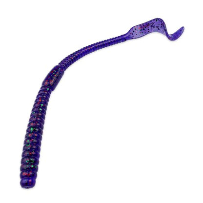 5.5" Pulse Slim Worm Soft Lure for Bass Fishing, Slim Profile Salt Infused Responsive Curl Tail with Ribbed Body & Reinforced Hook Section, 12 Pack - color: Junebug