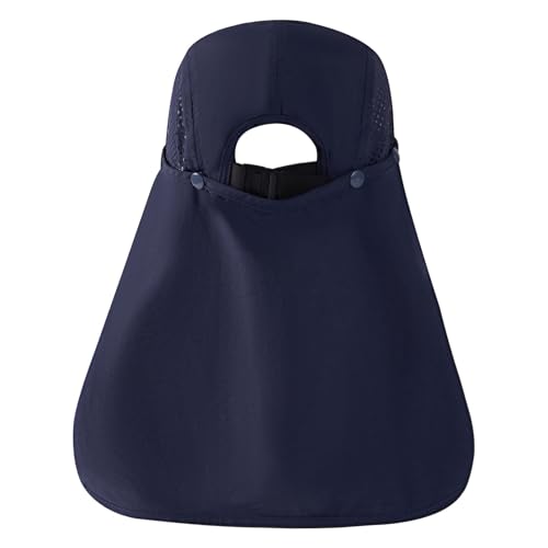 BASSDASH UPF 50+ Foldable Fishing Hat Baseball Cap with Removable Neck Flap Portable for Men Women Golf Hiking - color: Dark Blue With Foldable Brim