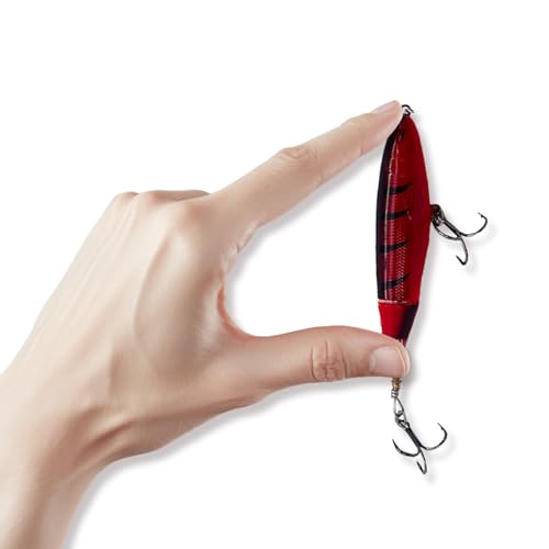 1-Pack Topwater Fishing Lures & Crankbaits Set - High-Action Popper Bass Lures with Rotating Tail, Saltwater/Freshwater Hard Baits for Trout, Pike, Catfish | Vibrating Lure Kit with Storage Box - color: dark red