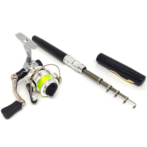 Portable Mini 38inches Telescopic Pen Fishing Rod and Reel Combo, Pocket Small Fishing Pole with All Metal Spinning Reel for River Lake Ice Fishing etc.