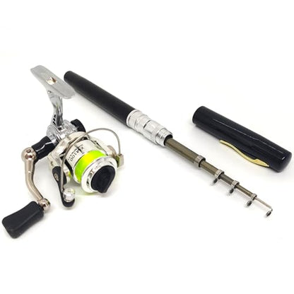 Portable Mini 38inches Telescopic Pen Fishing Rod and Reel Combo, Pocket Small Fishing Pole with All Metal Spinning Reel for River Lake Ice Fishing etc.
