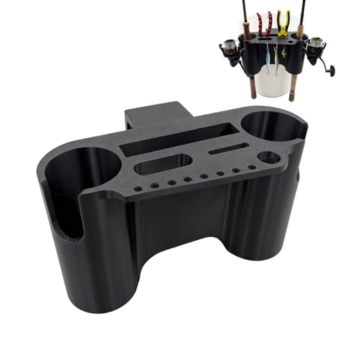 Bucket Fishing Rod Holder System, Portable 5 Gallon Bucket Fishing Station with Fishing Rod Holders & Tackle Storage, Multi-Function Fishing Tool Organizer for Ice, Boat & Shore Fishing,Black - color: Black