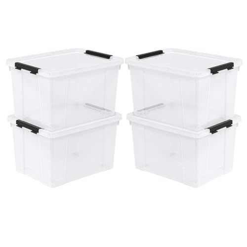 4-Pack 22 Quart Plastic Storage Bins with Lids, Plastic Latching Storage Box with Wheels, Clear - size: 22 Quart